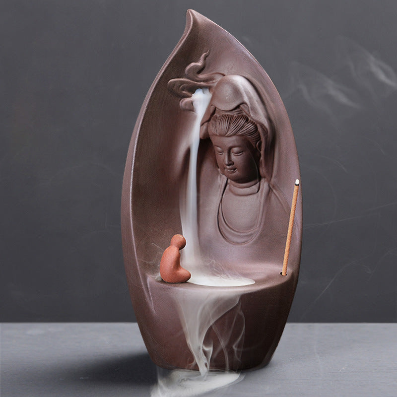 Indoor Zen Aromatherapy Burner with Purple Sand and Flowing Water Design
