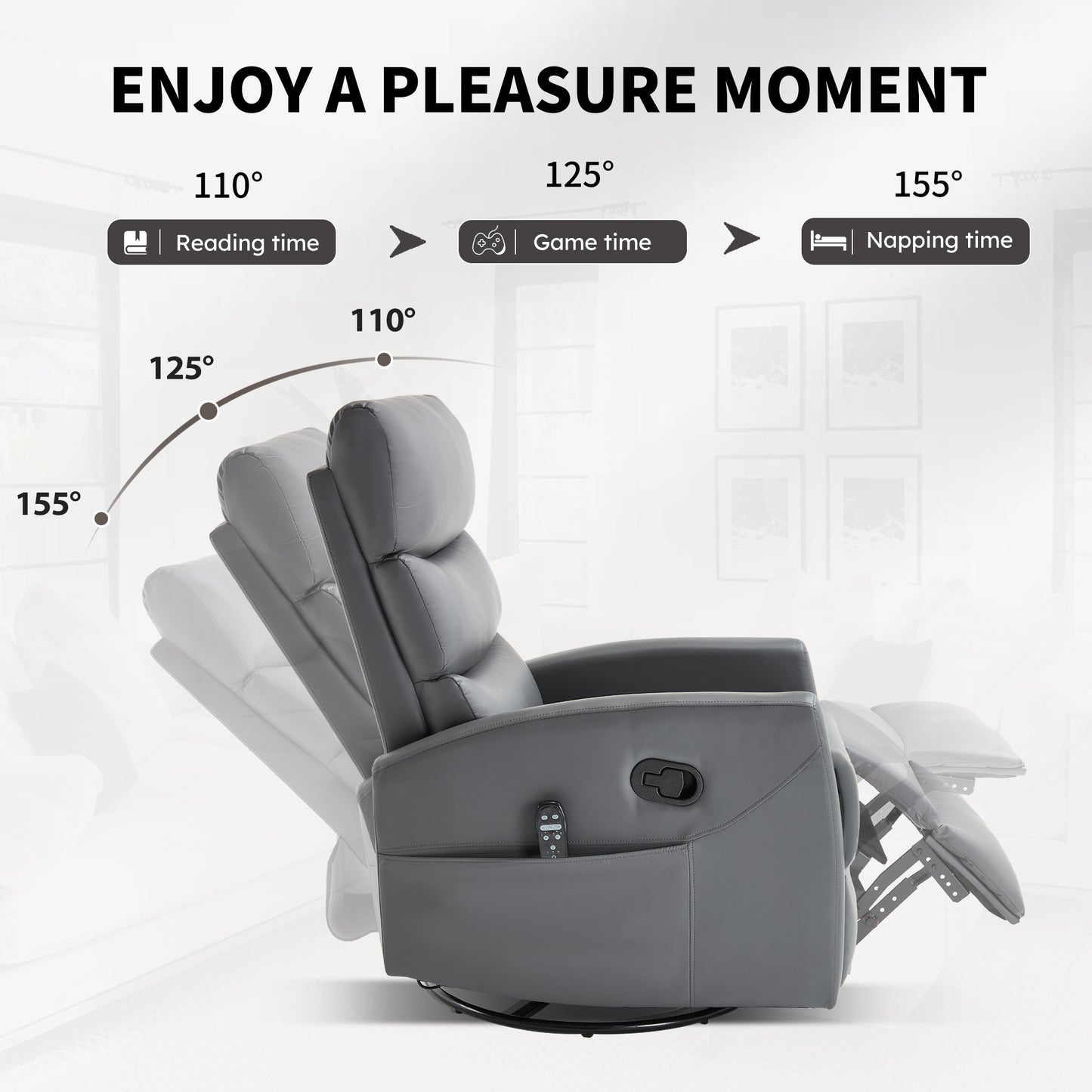 Heat Massage Recliner Chair with Rocker & Swivel - Grey