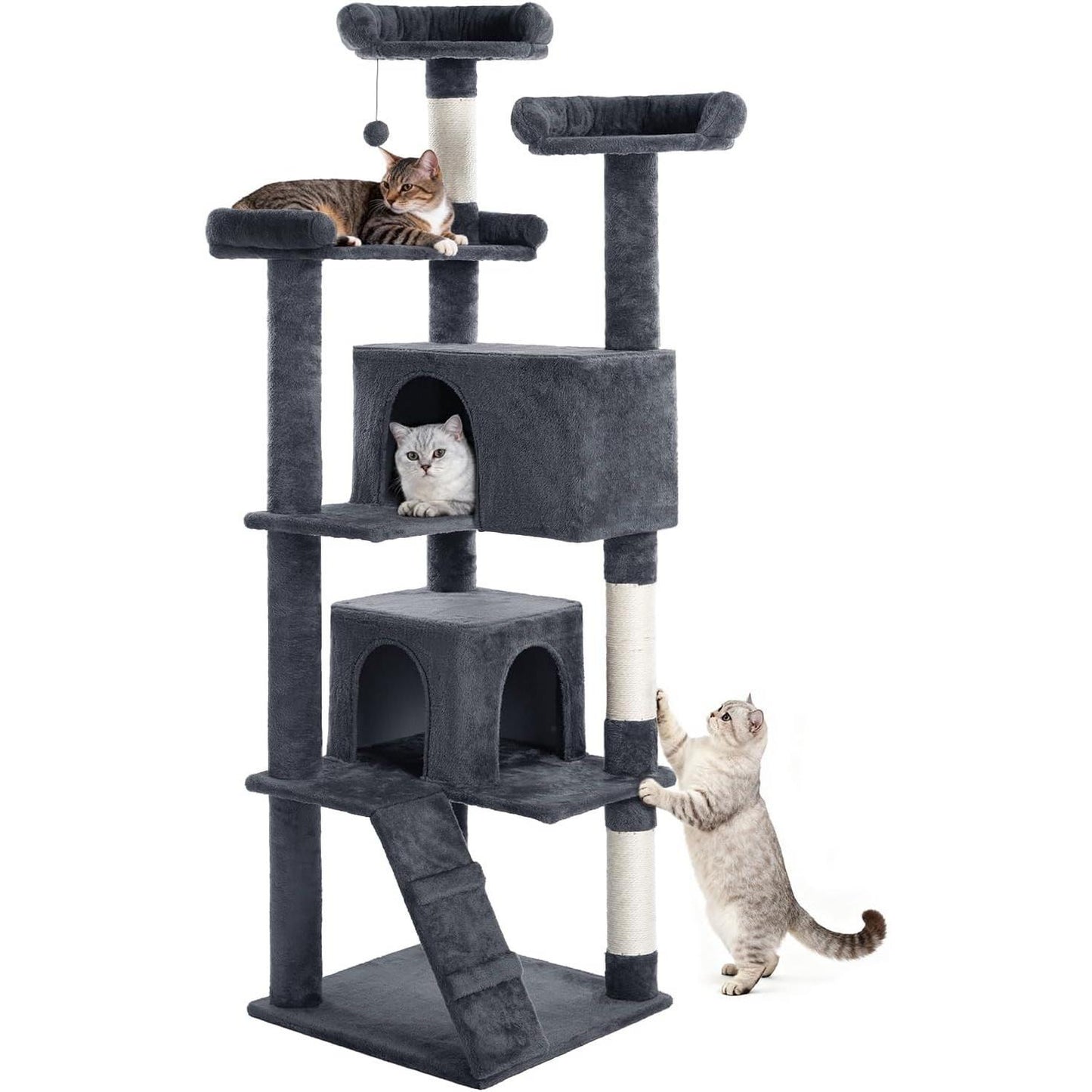 Multi-Level Cat Tree Tower with Scratching Posts and Toys - 56 Inch Indoor Cat Activity Center