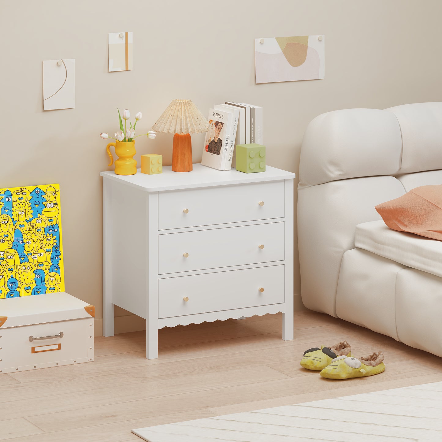 White 3 Drawer Dresser - Modern MDF Storage Cabinet