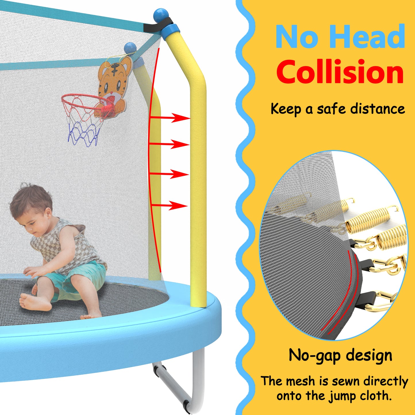 55-Inch Kids Trampoline with Basketball Hoop - Blue