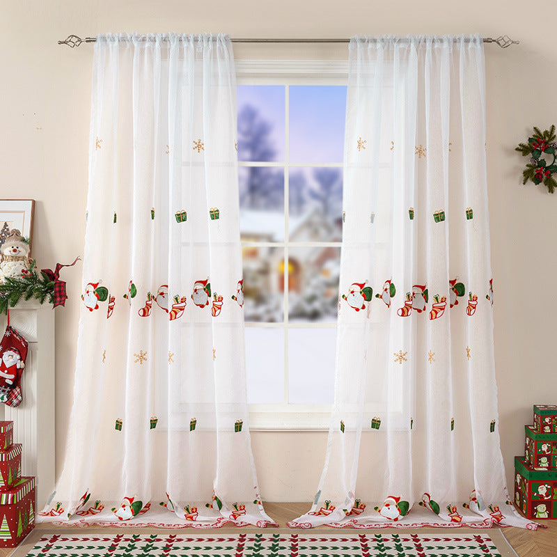Christmas Tree Embroidery Curtain Set - Holiday Holiday Decor