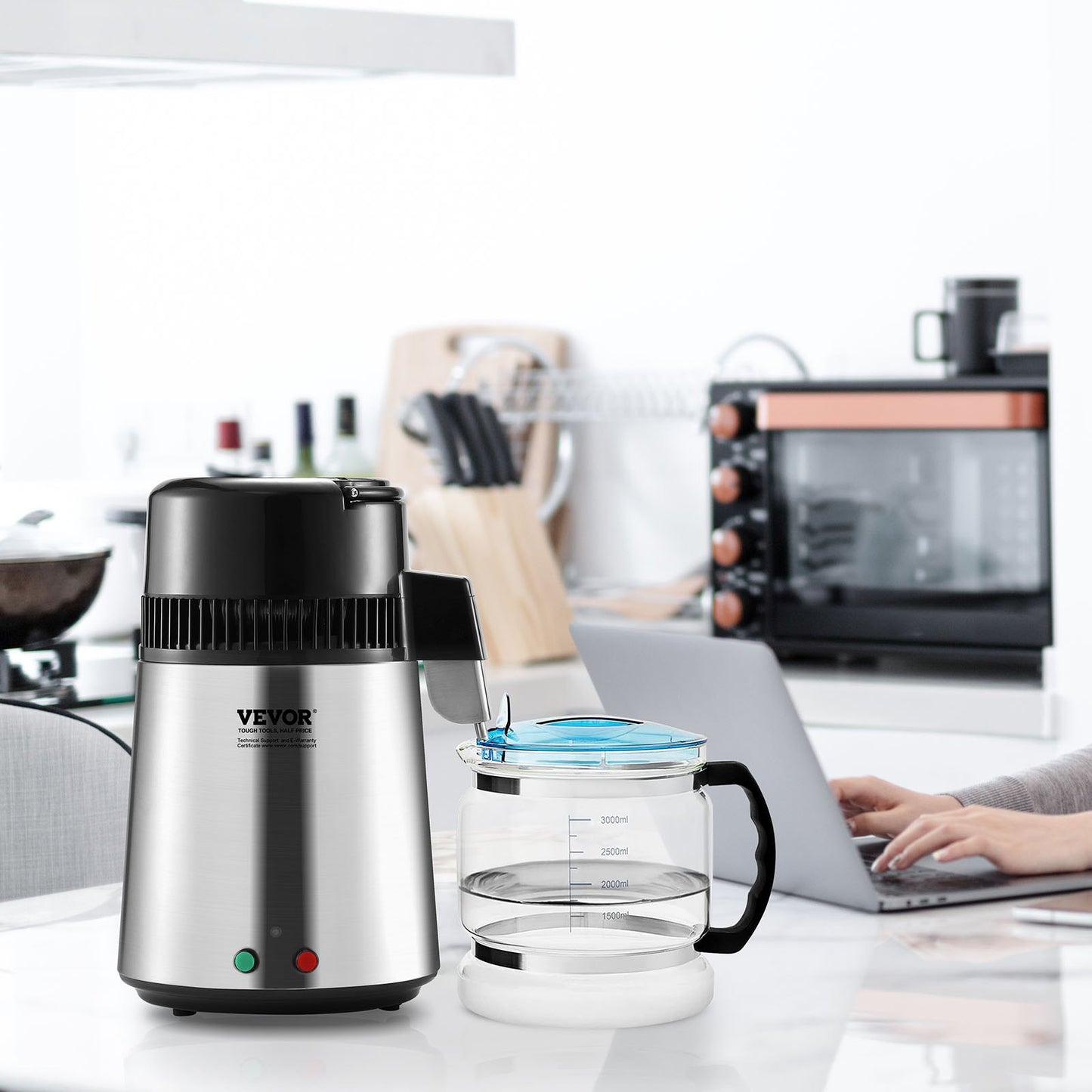 4L Countertop Water Distiller with Stainless Steel Interior and 750W Power - Pure Water Maker for Home