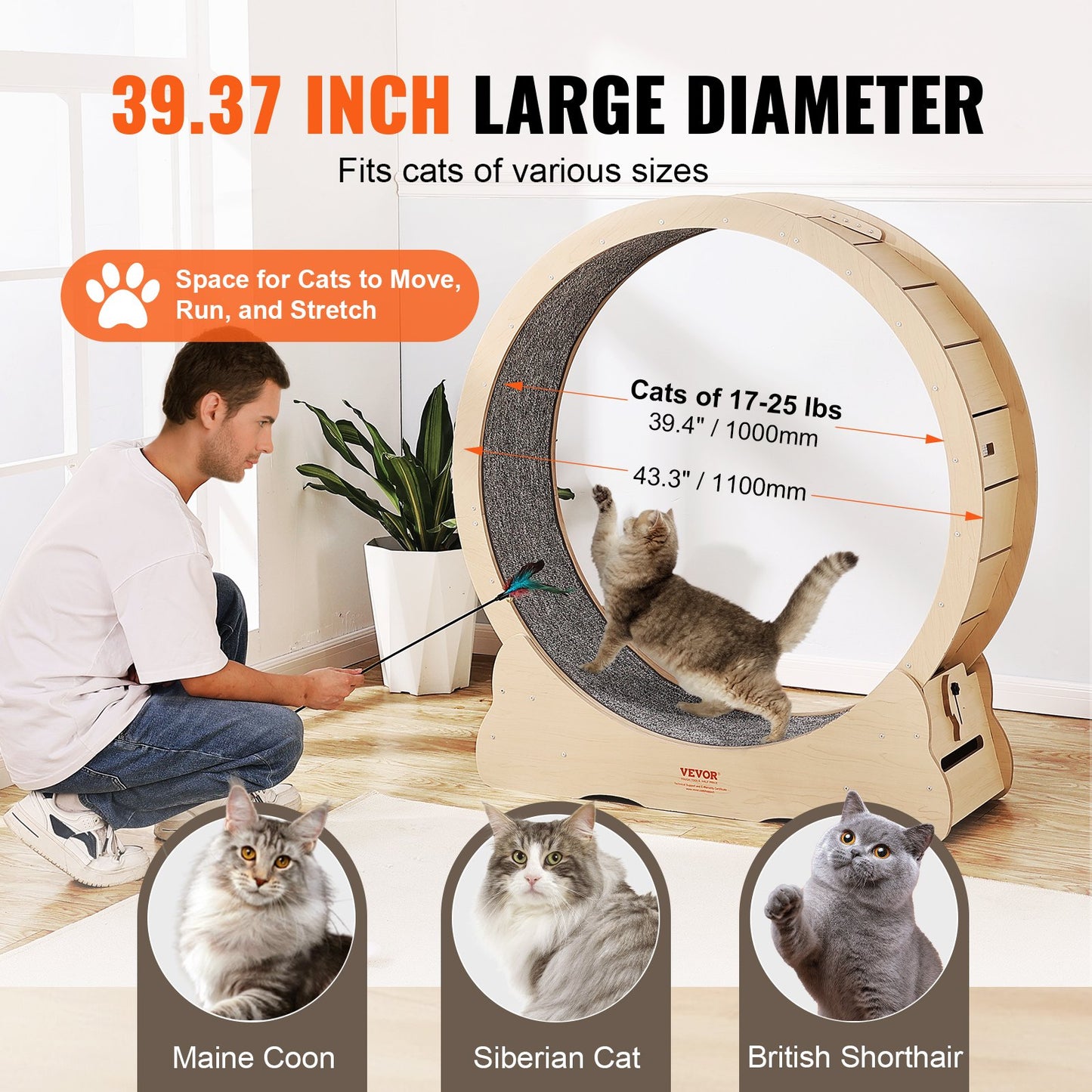 Large Cat Exercise Wheel 43.3 Inch Indoor Treadmill for Feline Fitness - Yellow