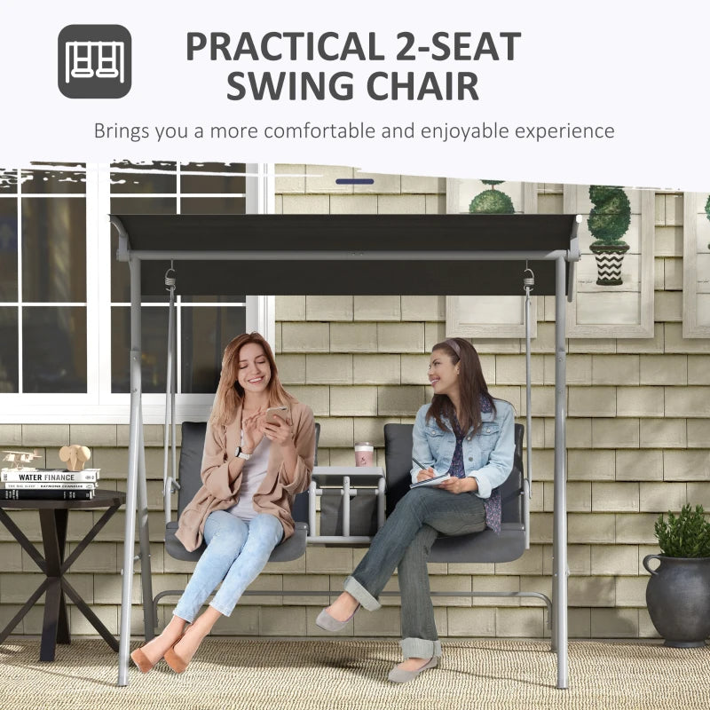 2-Seater Outdoor Porch Swing with Canopy & Tray - Gray