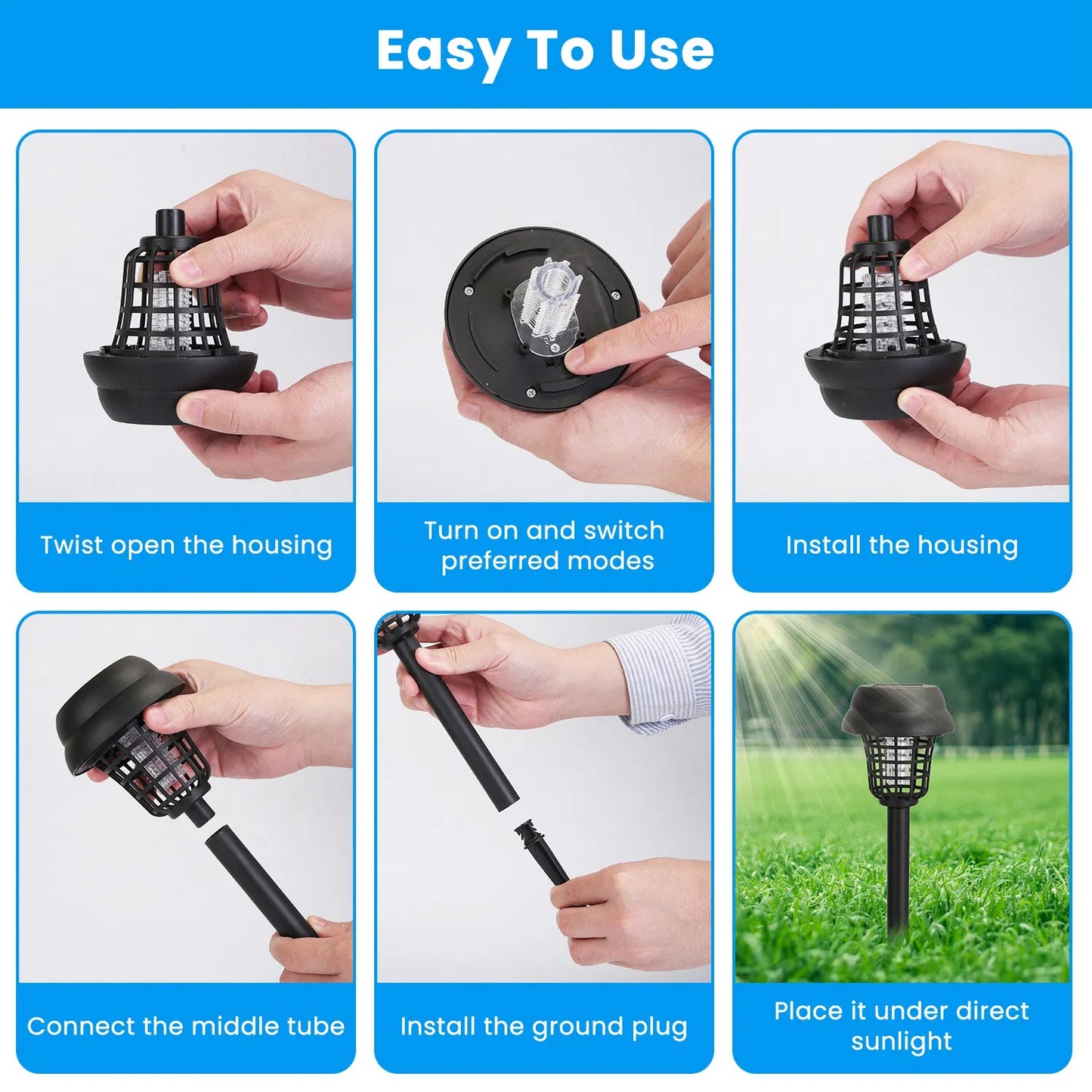 Solar Mosquito Zapper 4-Pack with UV & White LED Modes, Waterproof Outdoor Bug Killer