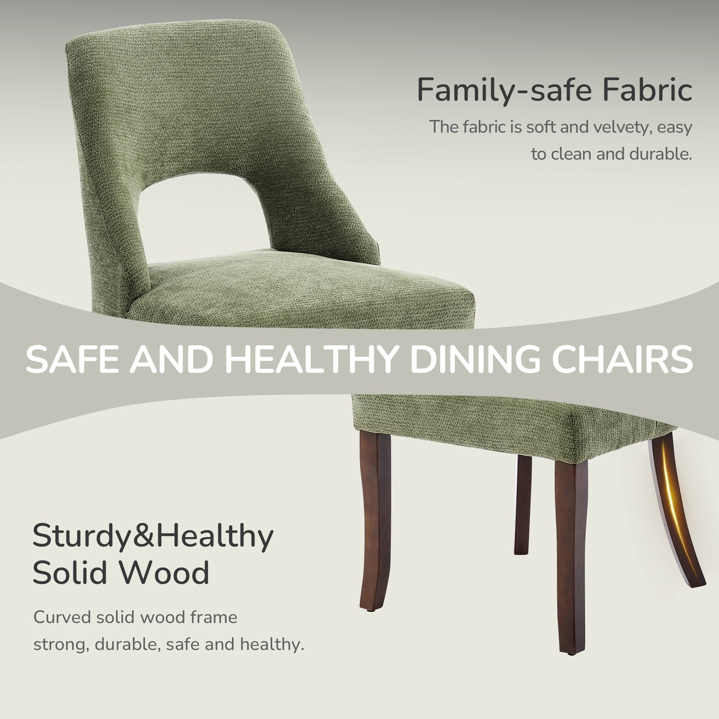 Upholstered Dining Chair Set of 2 - Modern Green Fabric