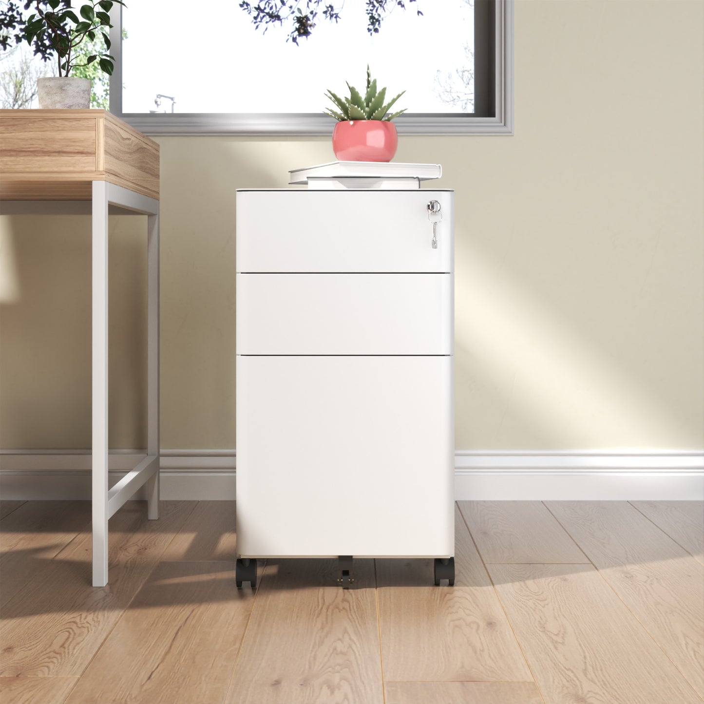 3-Drawer Mobile File Cabinet With Lock, All-Steel Metal Storage On