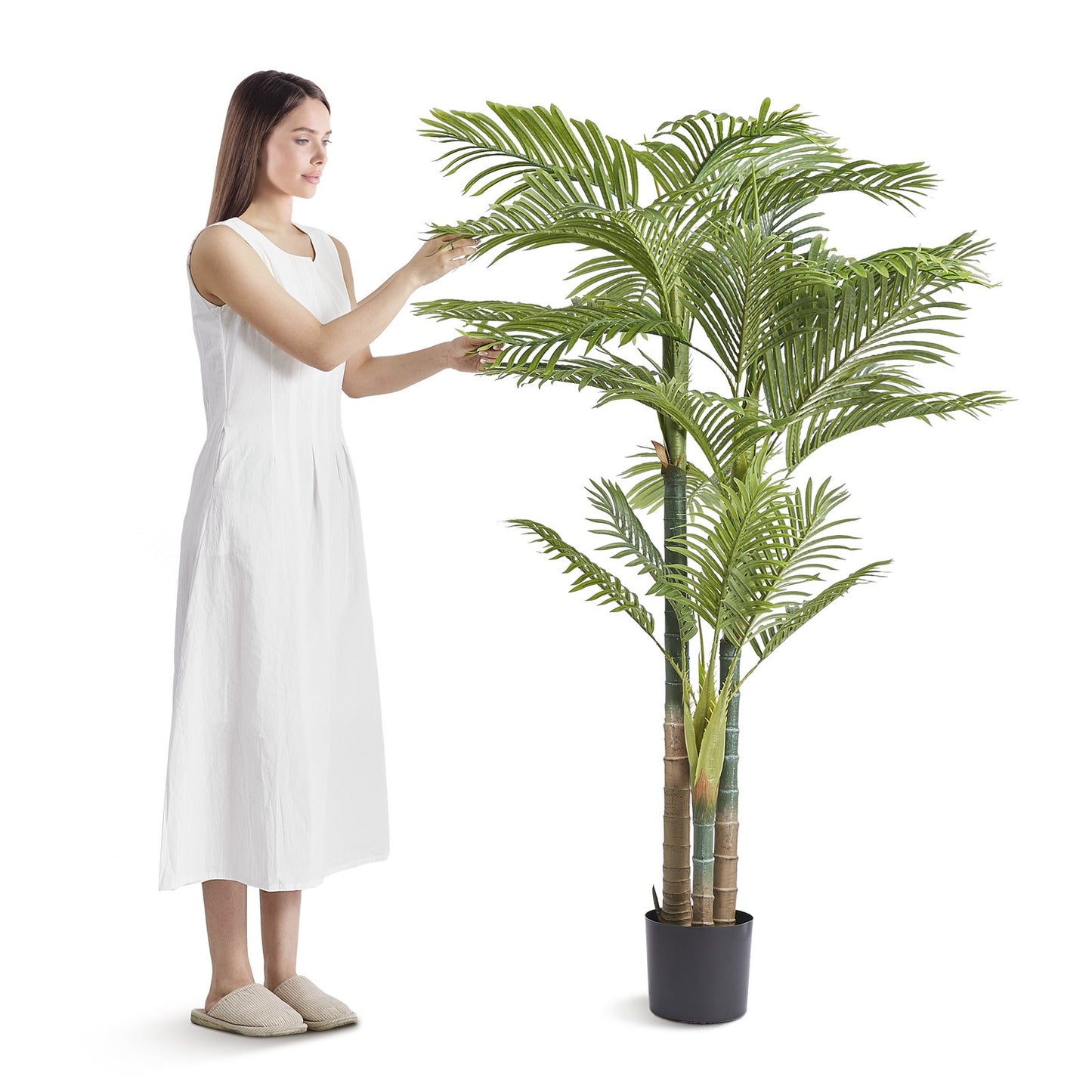 Artificial Gold Cane Palm Tree - 6.5FT Tall Faux Plant for Indoor Outdoor Decor