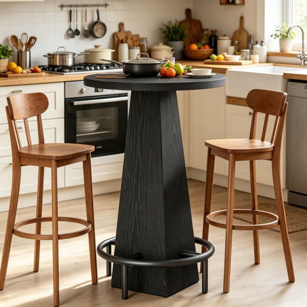 Counter Height Bar Table with Round Top - Rustic Brown