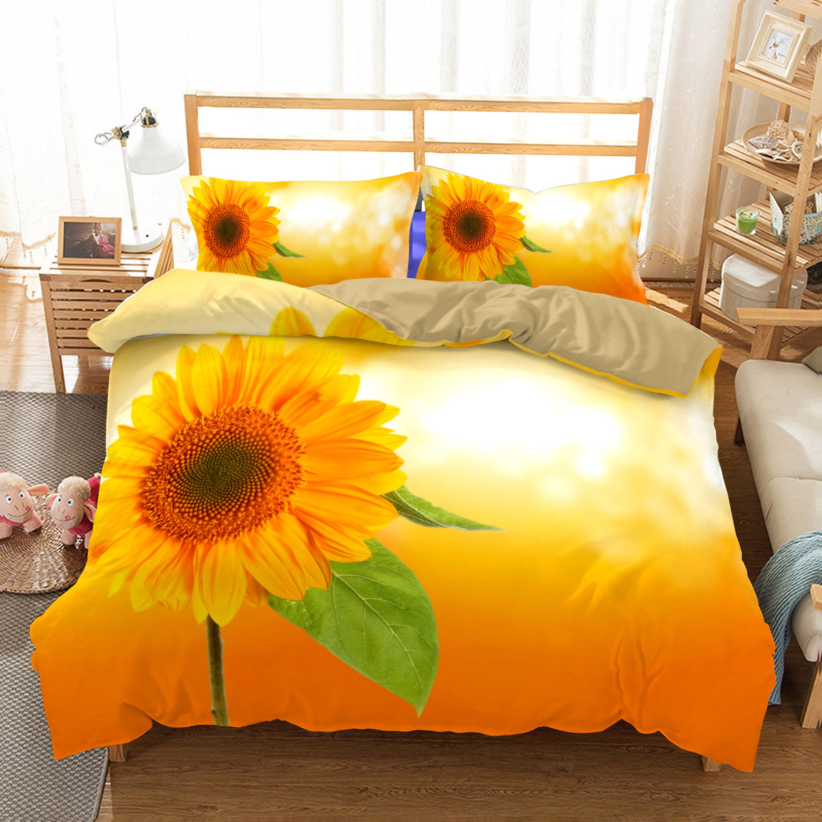 Three-Piece Sunflower Quilt Cover Set - 200x230cm Bedding Home Textile