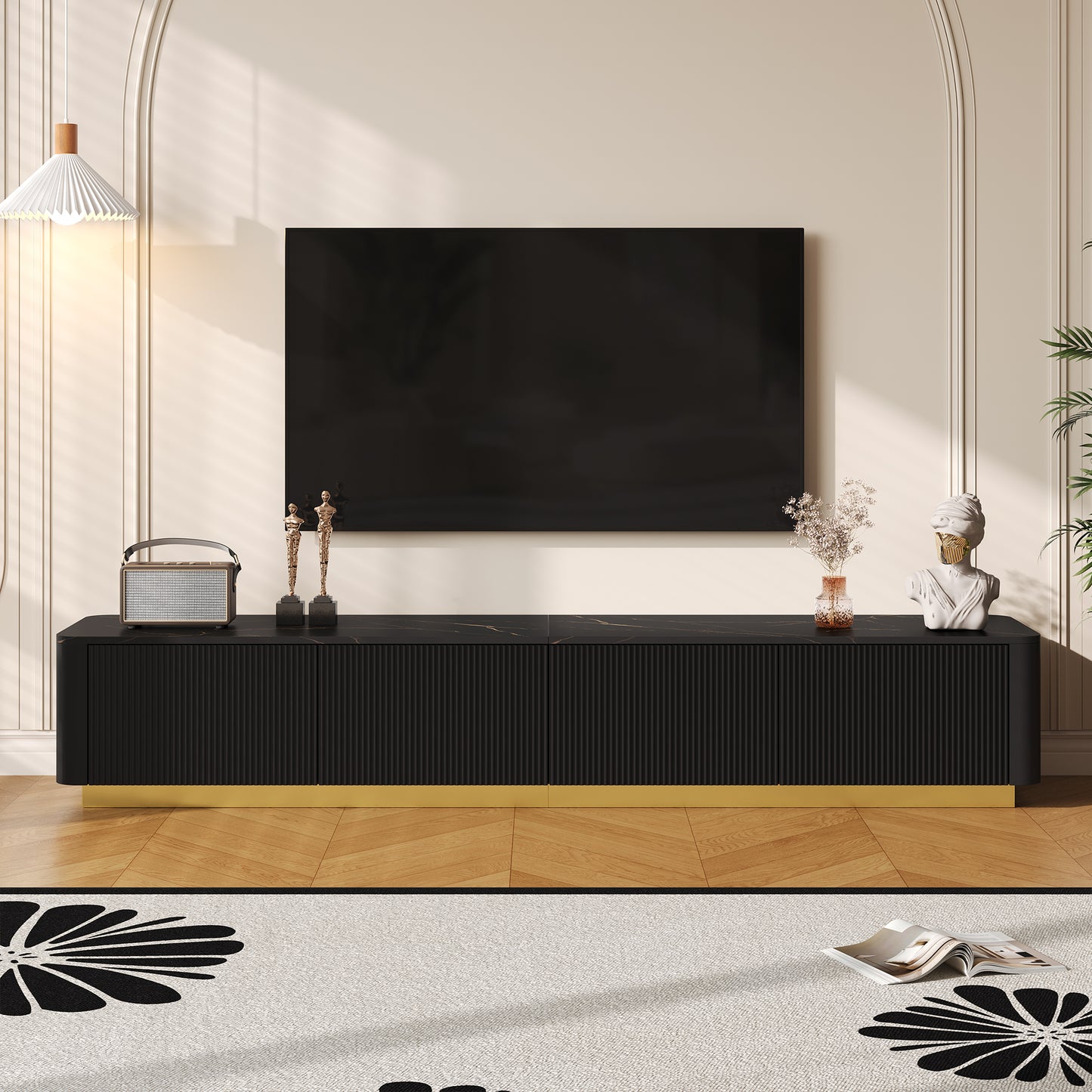 Modern Faux Marble TV Stand for TVs Up to 85" - Black