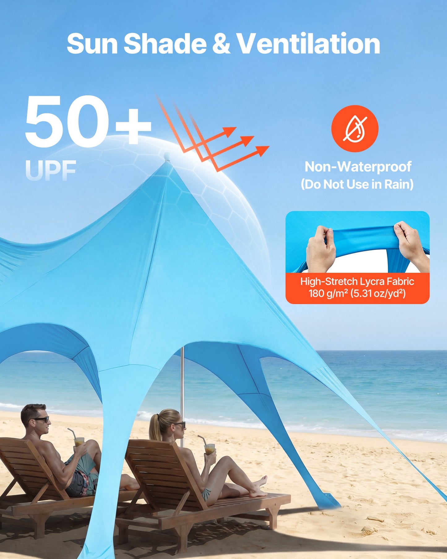 Large Beach Tent Sun Shelter with UPF 50+ Protection, 20x13 ft, Pop-Up Canopy with Sandbags & Poles, Portable Shade for Family Outdoor Activities