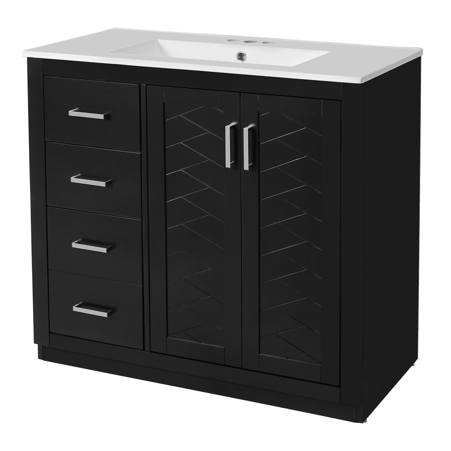 36-Inch Black Bathroom Vanity with Ceramic Sink & Soft-Close Drawers