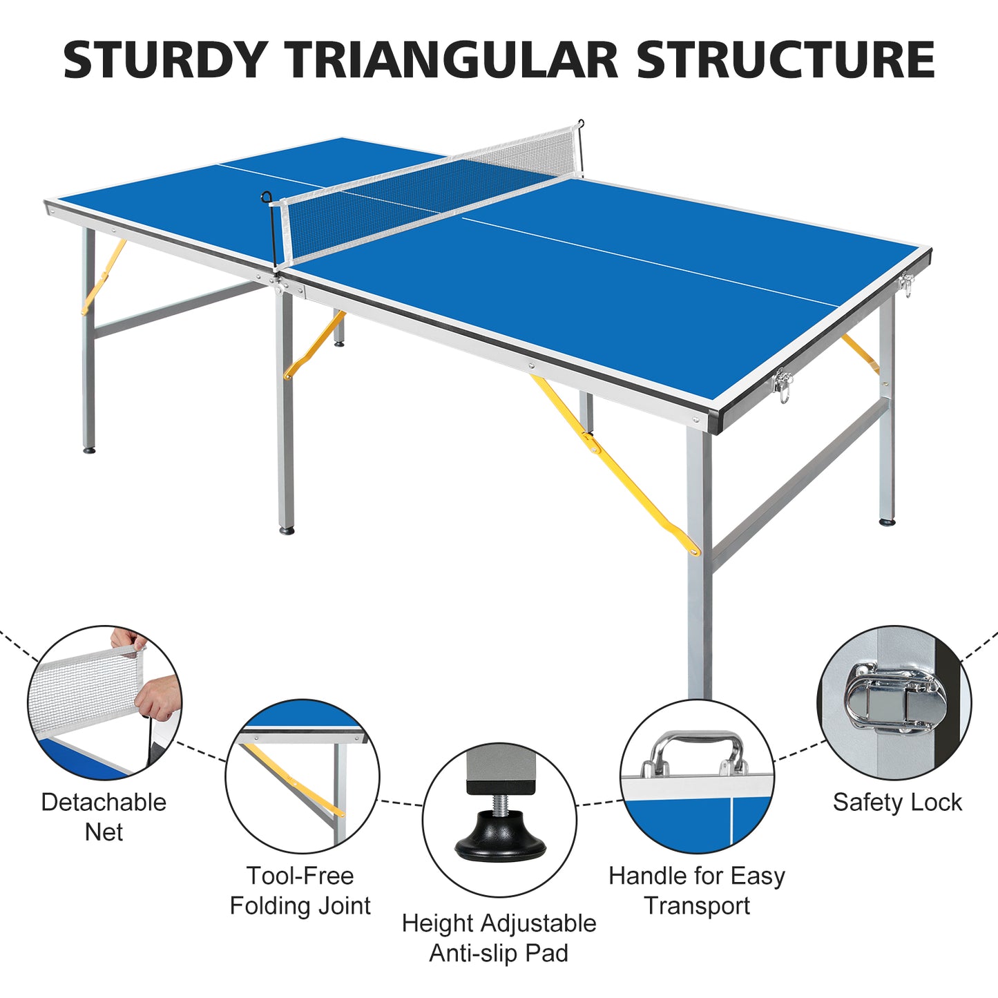 Mid-Size Foldable Table Tennis Table Set - Light Blue