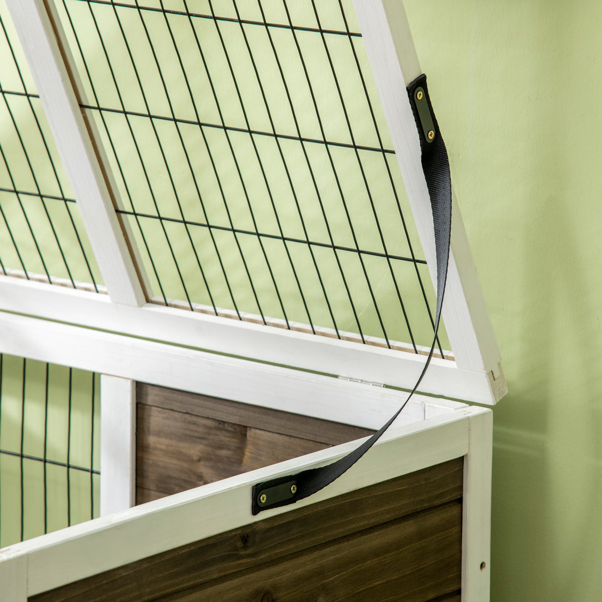 Wood Rabbit Hutch with Run - Elevated Pet Cage in Coffee Finish
