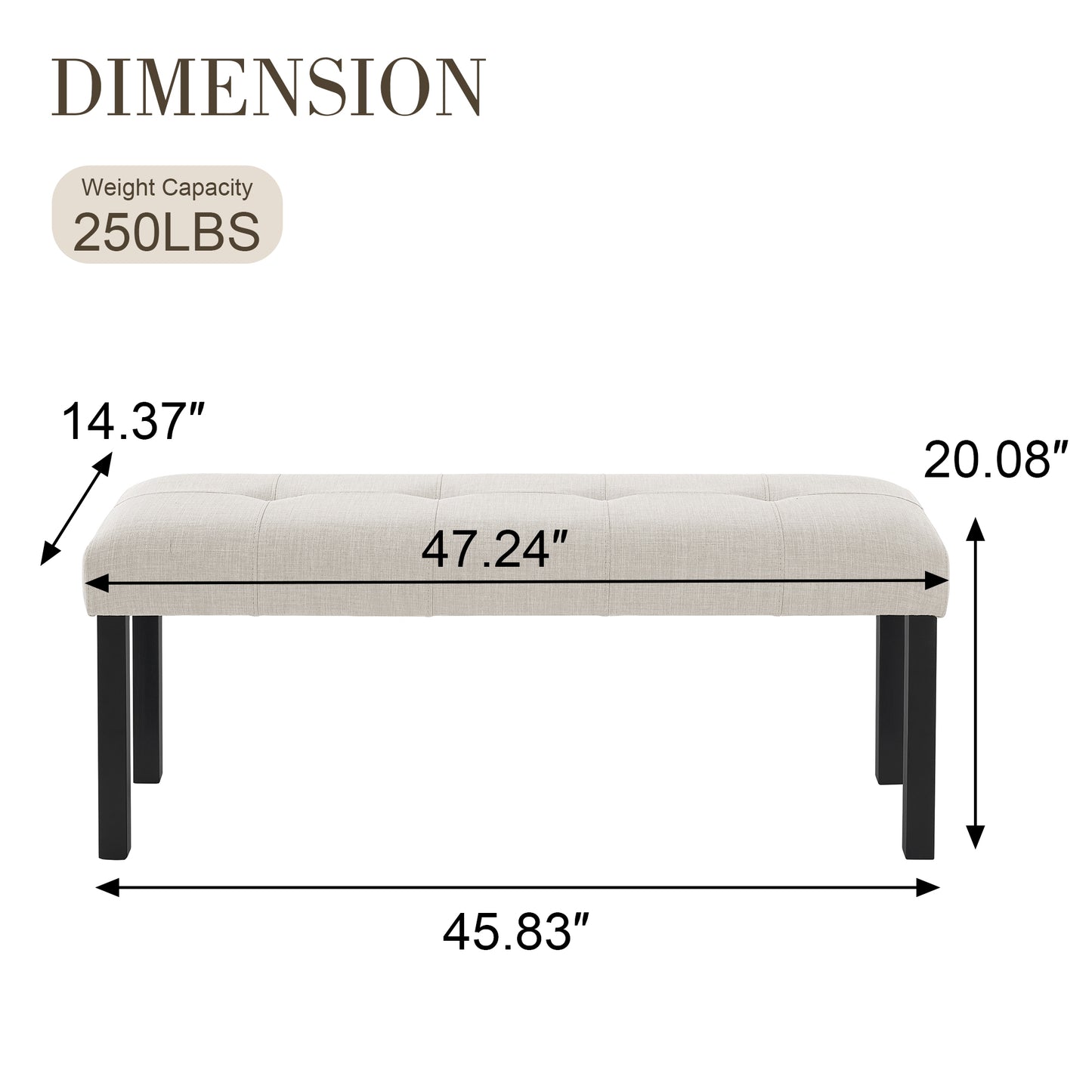 Modern Tufted Linen Dining Bench, Farmhouse Upholstered Entryway