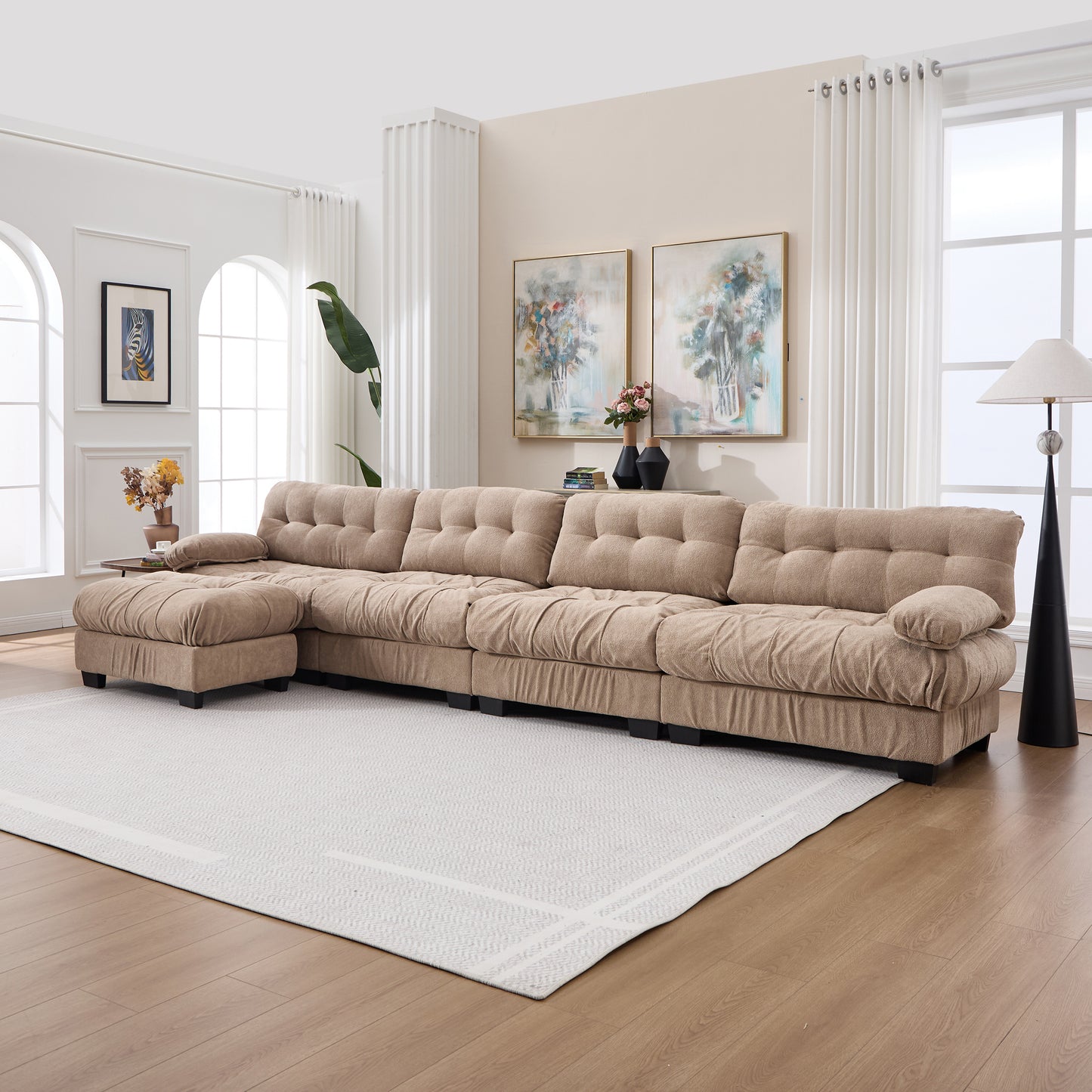 Deep Seat Modular Sectional Sofa - Light Brown, 4-Seater