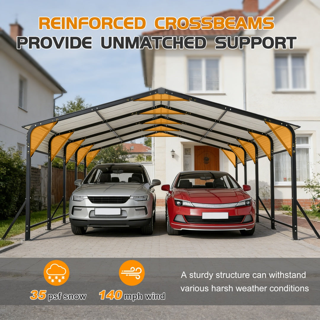 Heavy Duty Galvanized Steel Carport Canopy with Waterproof Roof - Large Capacity Shelter