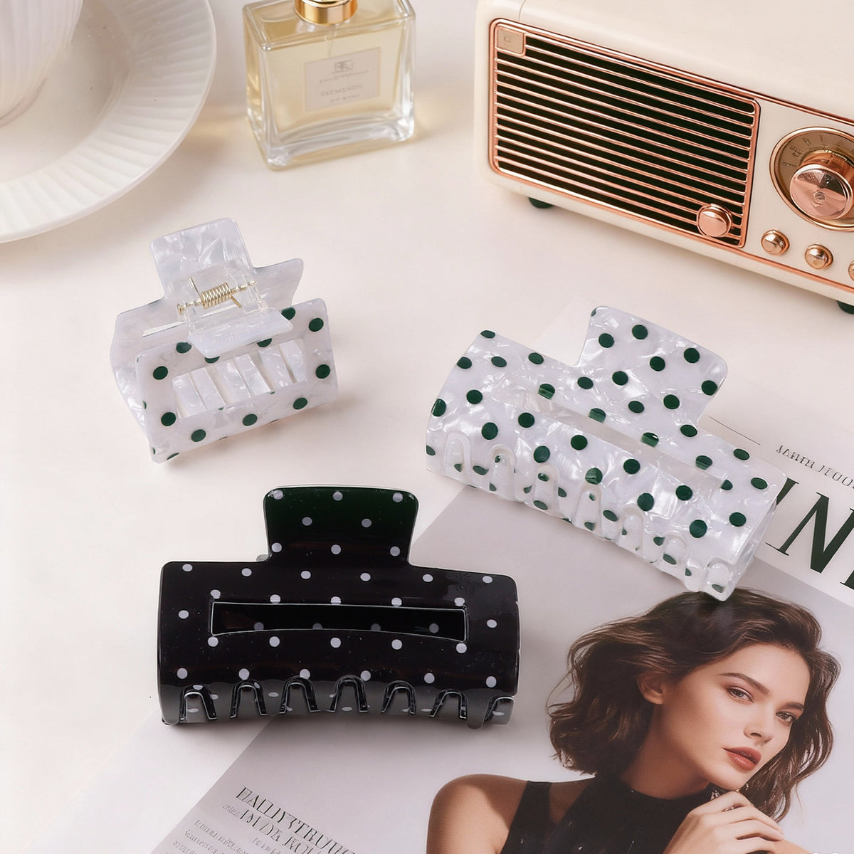 Elegant Polka Dot Hair Clip for Women - Updo Shark Clip