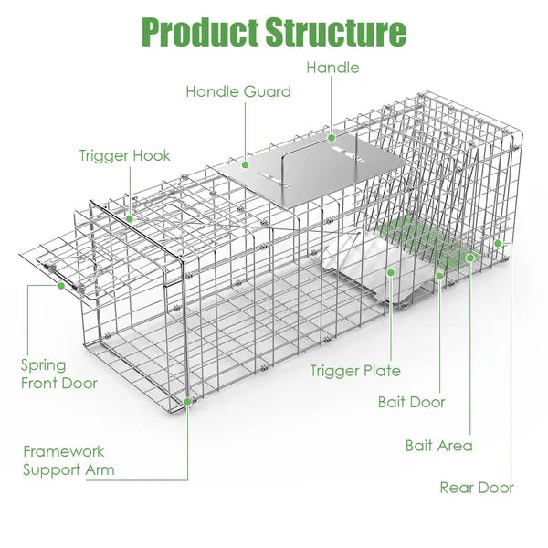 Heavy Duty Live Animal Trap Cage - Foldable Design, Humane Capture