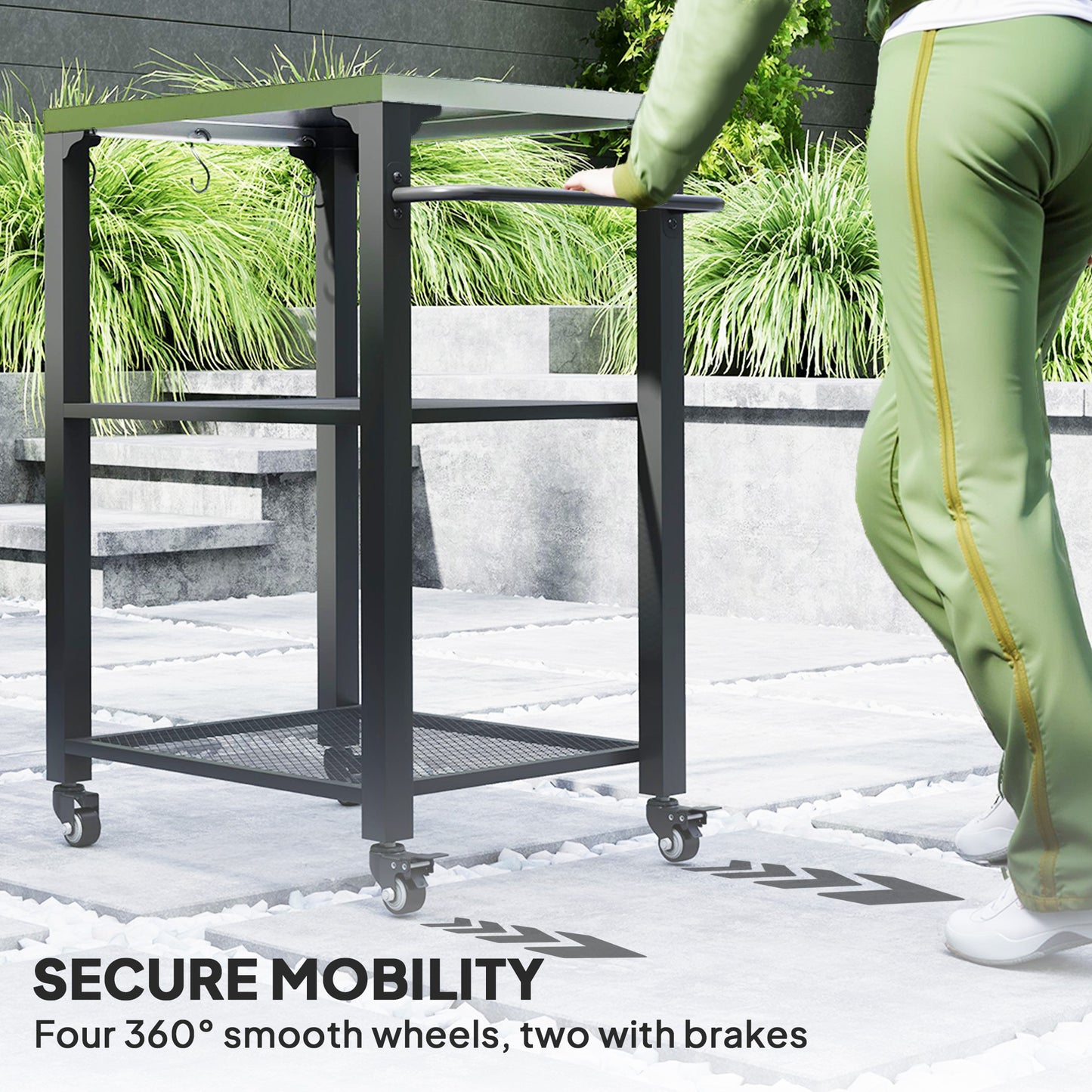 Stainless Steel Outdoor Grill Cart with 3 Shelves & Wheels
