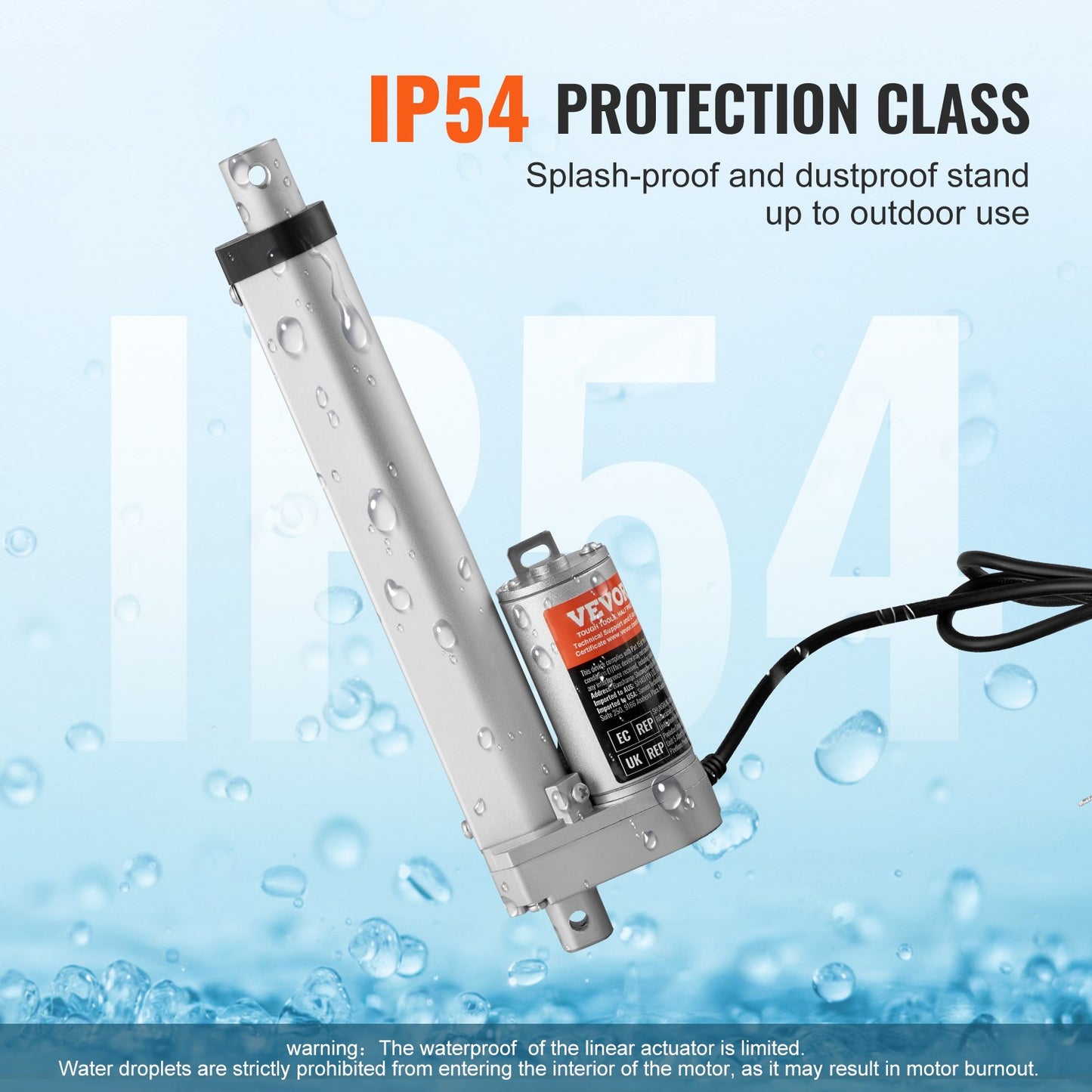 12V 6-Inch Stroke Linear Actuator High Load 330lbs with Mounting Bracket IP54