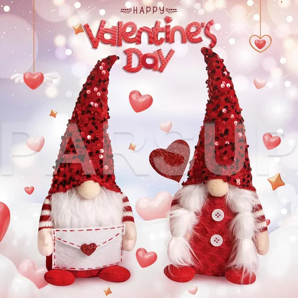 Handmade Plush Swedish Elf Gnomes with Heart Balloon - 2 Pcs