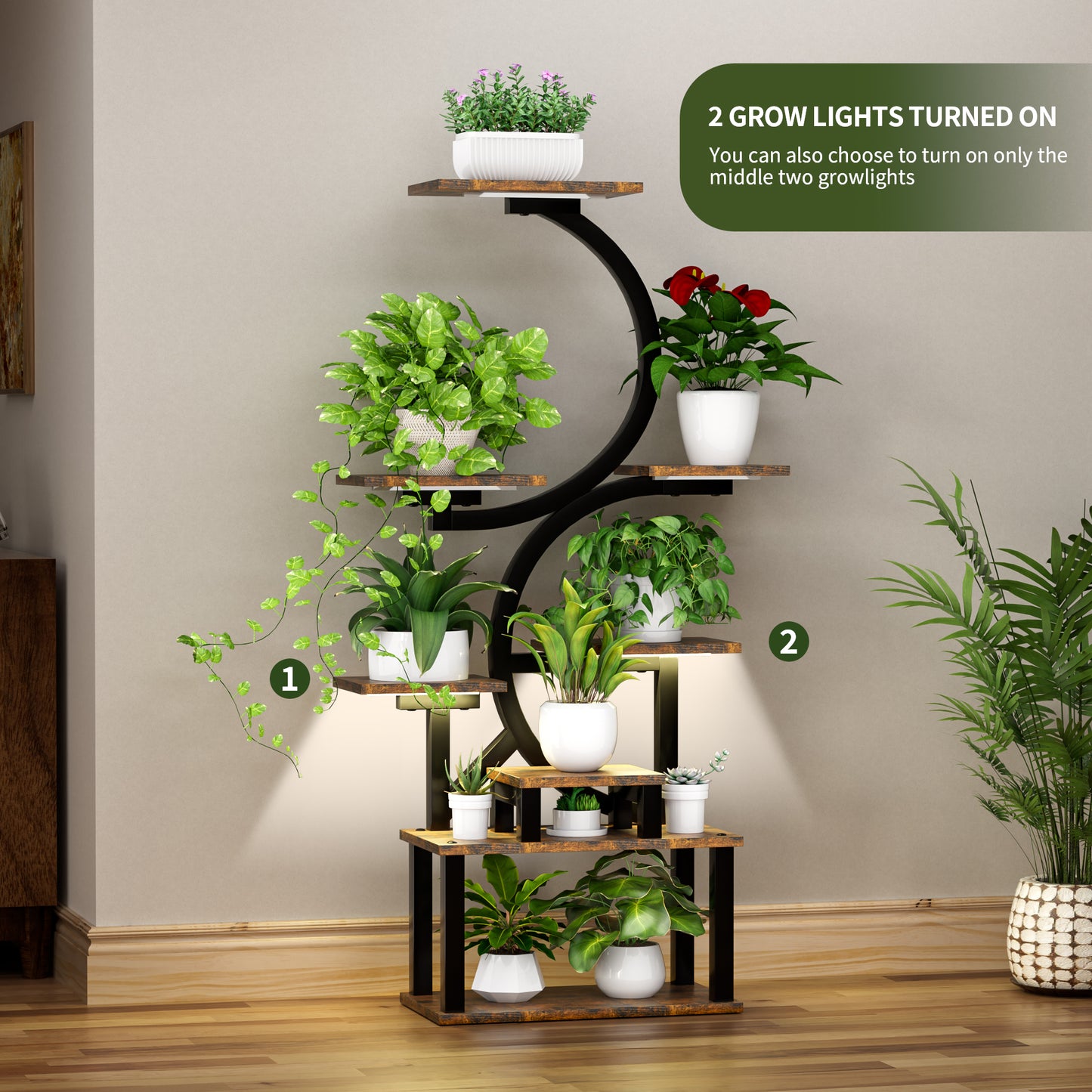 8-Tiered Indoor Plant Stand With 5 Grow Lights, 10-Level Stepless