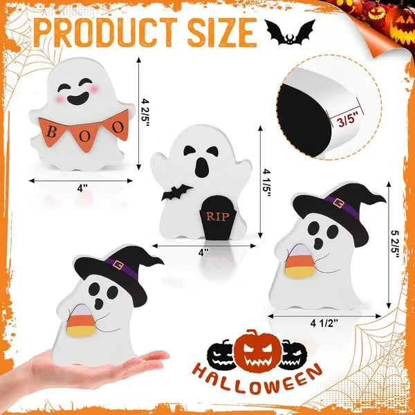 Cute Ghost Halloween Decorations Set - Wooden Signs for Tiered Tray