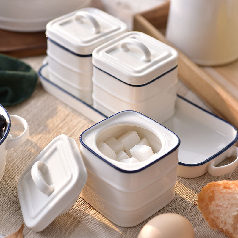 Ceramic Seasoning Jar Set with Optional Lid Opening Nordic Style Kitchen Storage