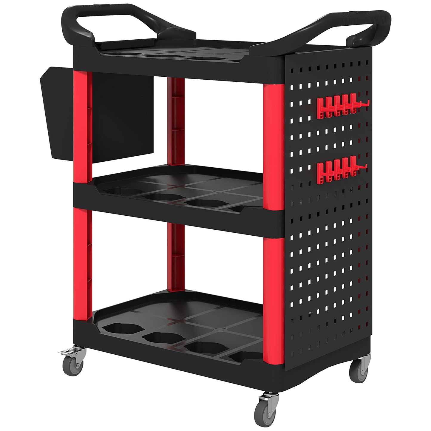 3-Tier Rolling Tool Cart - 200 LBS Capacity, Plastic Utility Cart with Side Shelf