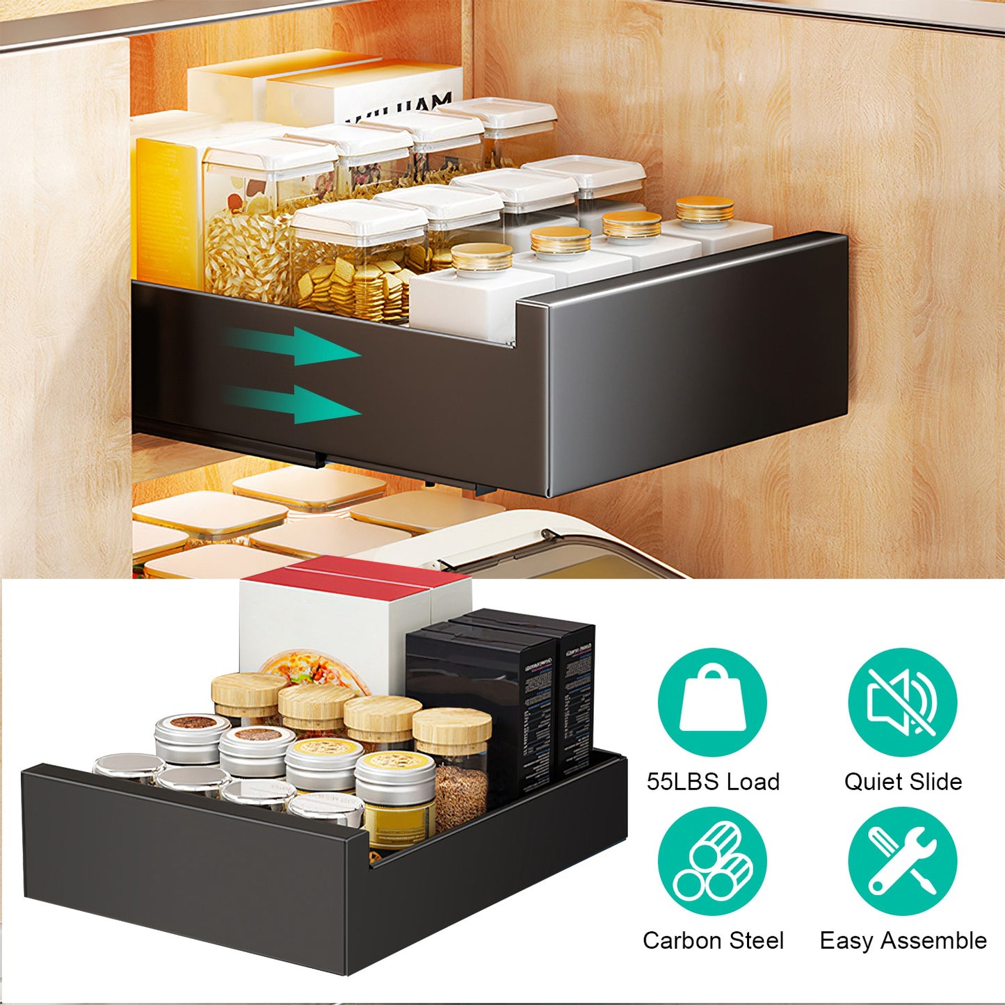 1Pc Pull Out Cabinet Organizer Carbon Steel Slide Drawer Storage