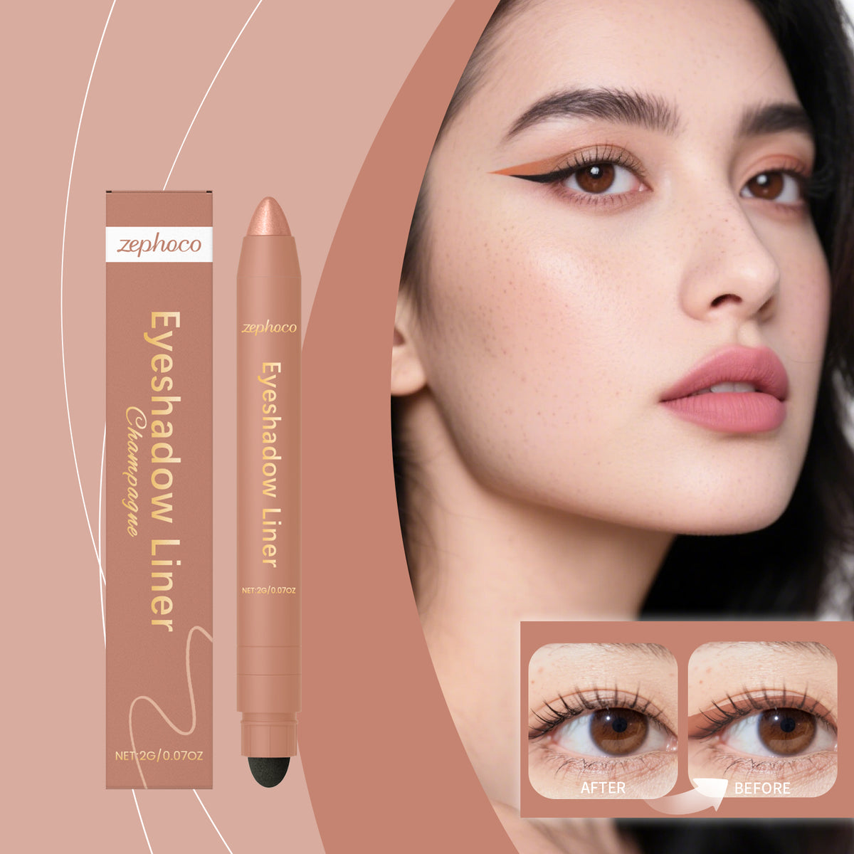 2-in-1 Eyeliner Pencil Champagne 2g - Long-lasting Makeup Tool