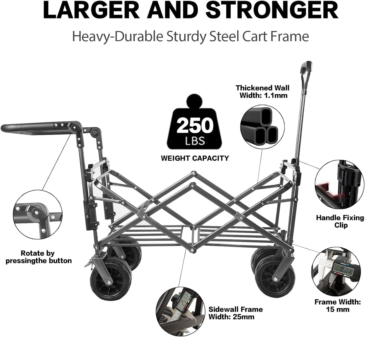 Collapsible Folding Wagon with Canopy & Cooler Bag - Red & Gray