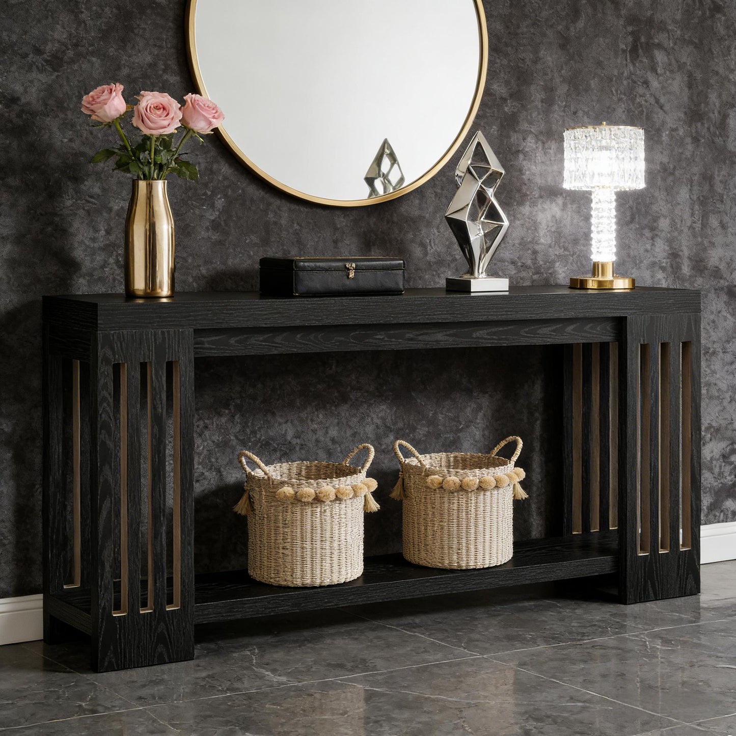 Console Table - 2-Tier Sofa Table with Farmhouse Design