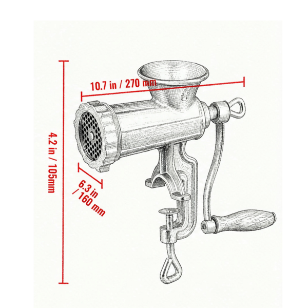 Manual Meat Grinder with Steel Clamp, 1 Blade & 2 Plates, Sausage Tubes for Beef & Vegetables
