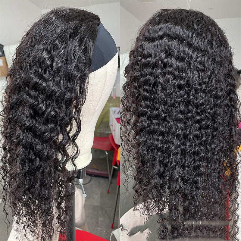 Long Curly Hair Wig Cover with Headgear - Real Hair Turban for Women