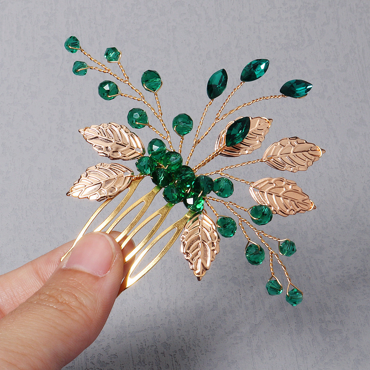 Handmade Crystal Leaf Headdress - Gold