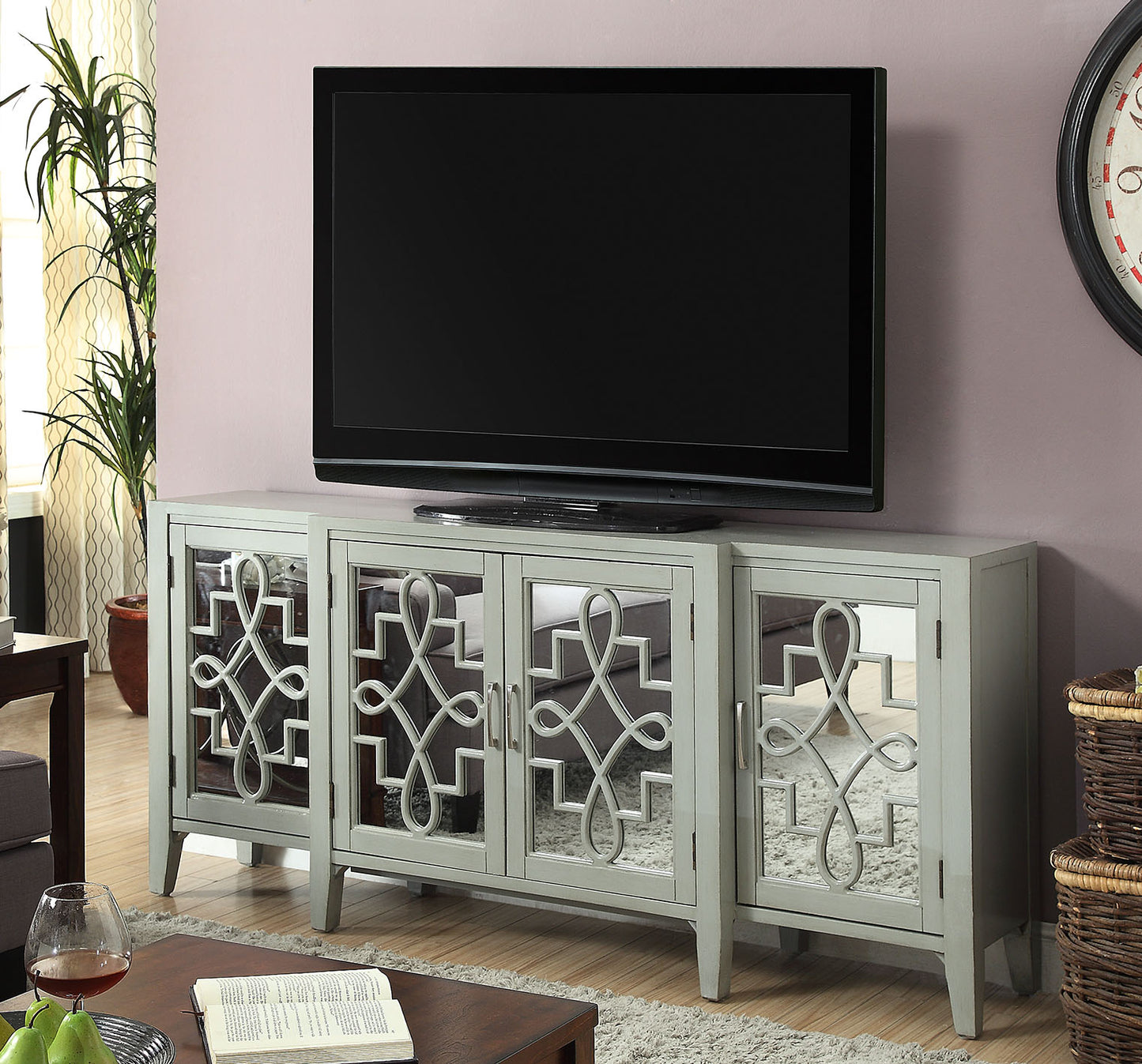 Antique Gray Finish Console Cabinet - Kacia