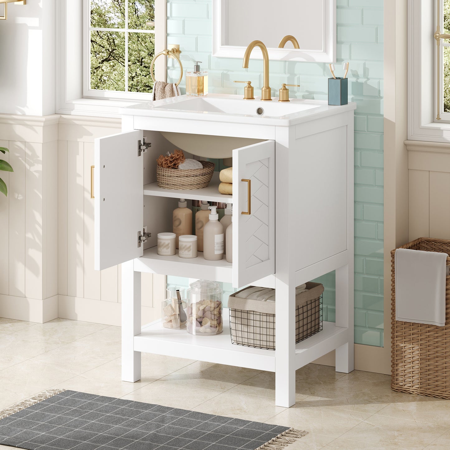 24 Modern Bathroom Vanity With Elegant Twill Design & Soft-Close