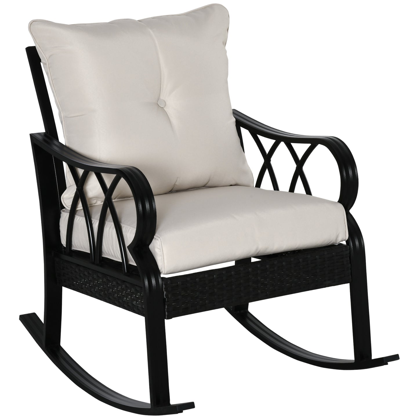 Outdoor Wicker Rocking Chair with Padded Cushions - Khaki