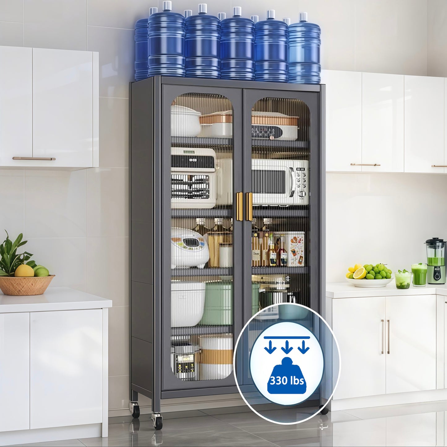 65" Metal Kitchen Pantry Storage Cabinet with Transparent Door