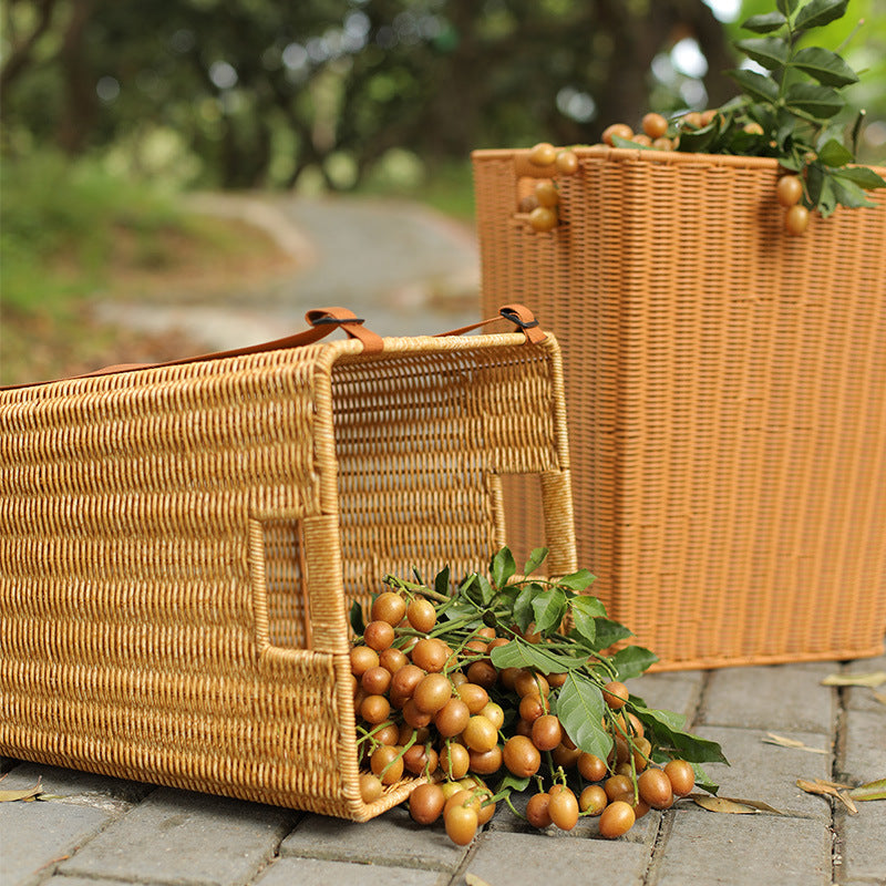 Portable Plastic Storage Basket - Bamboo-Woven Design for Home Organization