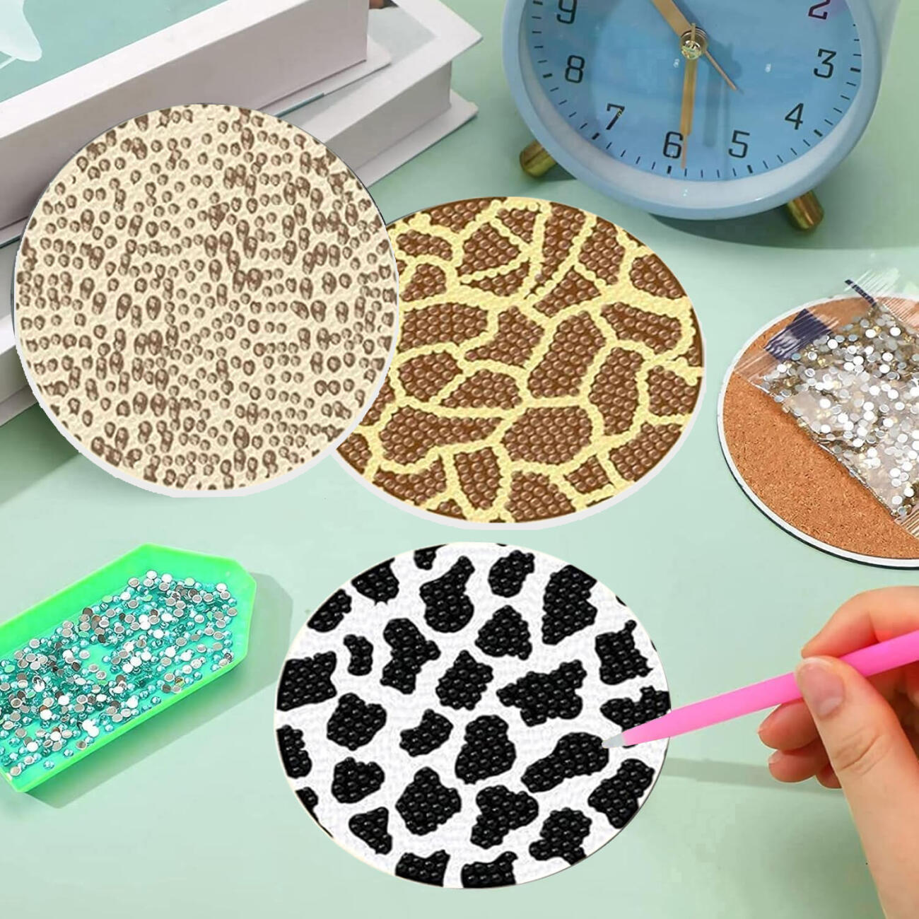 Multicolor Rhinestones Art Coasters - 8 Pcs Set