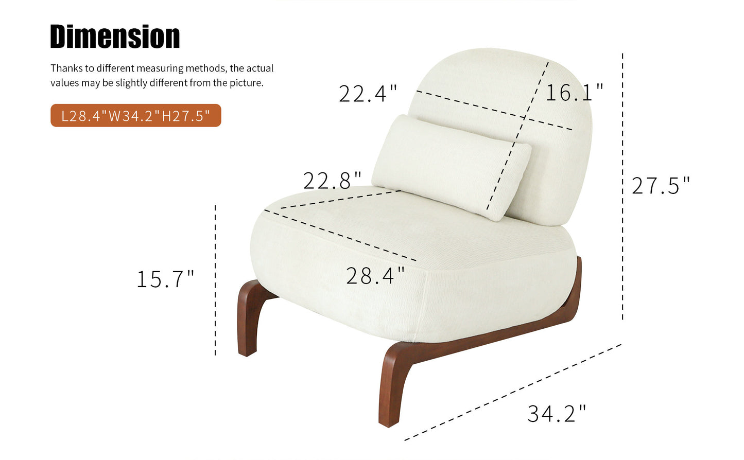 Cozy White Accent Chair with Solid Wood Legs - Armless Design