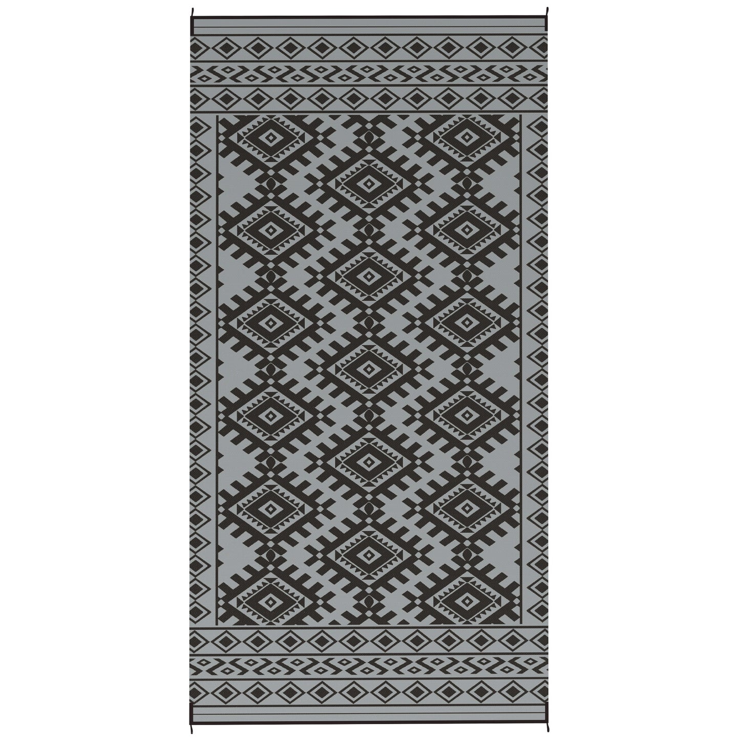 Reversible Waterproof Outdoor Rug - Black & Gray Rhombus, 9x18 ft