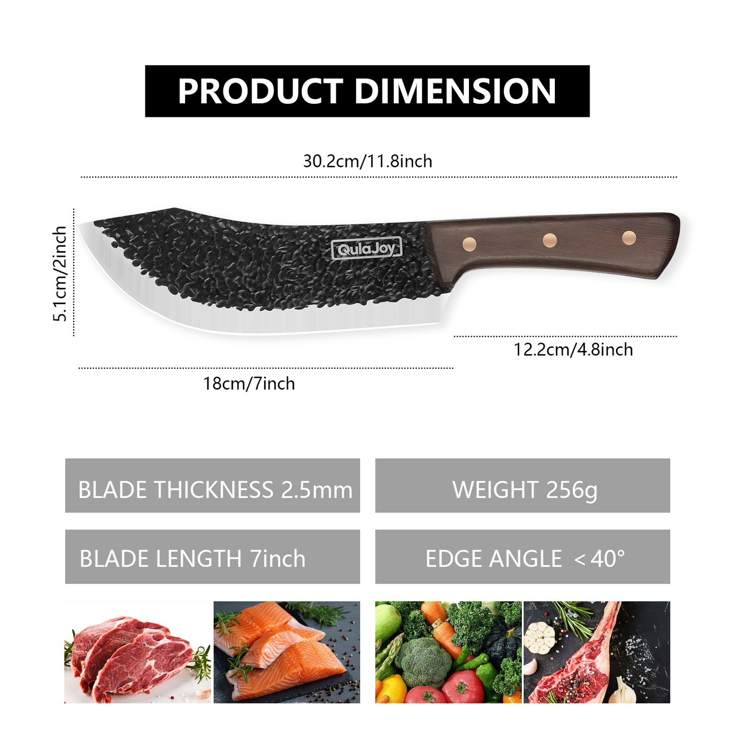 High Carbon Stainless Steel Meat Cleaver Knife - 7.3 Inch Professional Chef Knife
