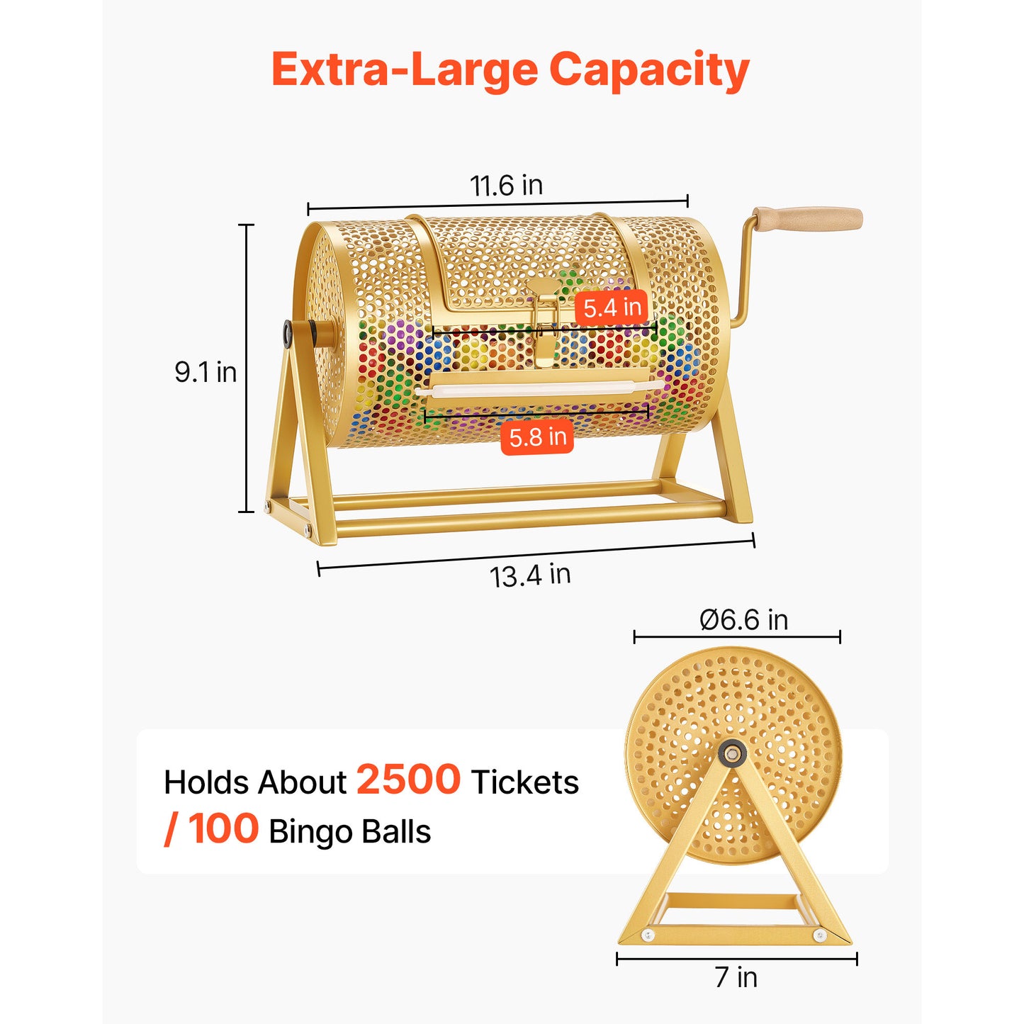Raffle Ticket Spinner with 2500 Ticket Capacity - Lottery Drum Spinning Cage for Events