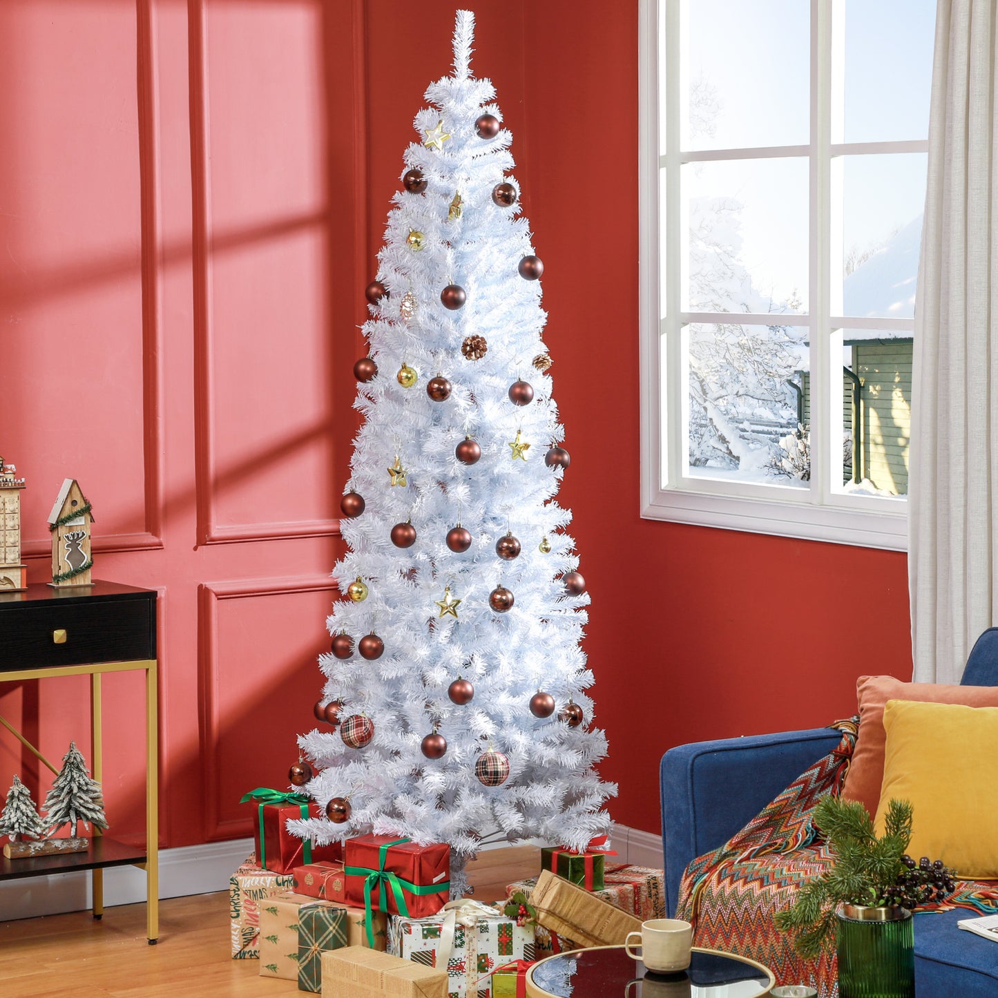 7 FT White Pencil Christmas Tree with 818 Tips - Indoor Holiday Decor